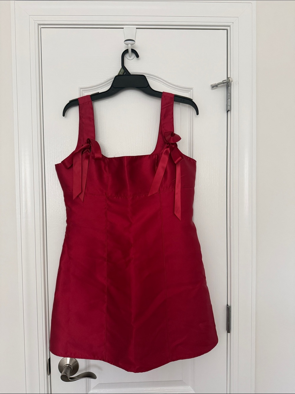 Current Mood Scarlet Ribbon-Detail Mini Dress